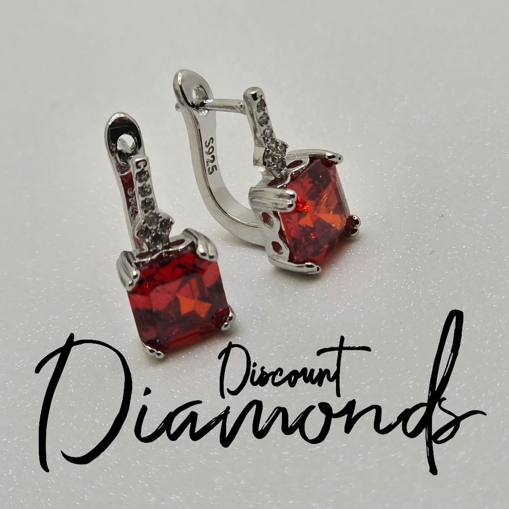 Natural Red & White Topaz Leverback Earrings on 925 Sterling Silver
